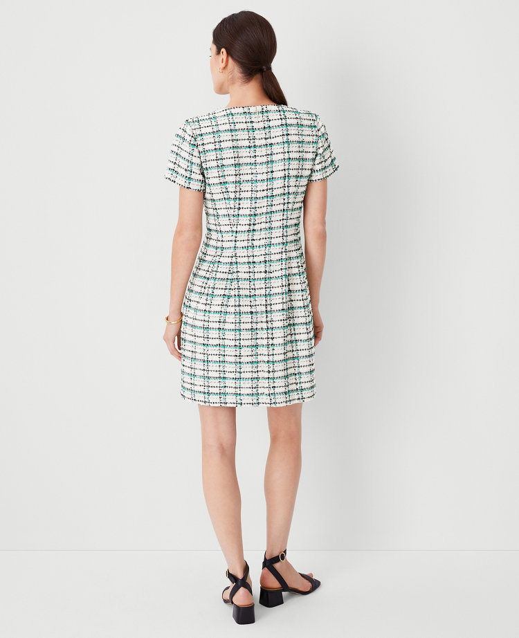 Petite Plaid Tweed Flare Dress