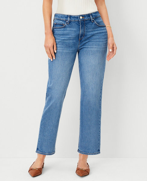 Petite Mid Rise Straight Jeans in Classic Indigo Wash - Curvy Fit carousel Product Image 1