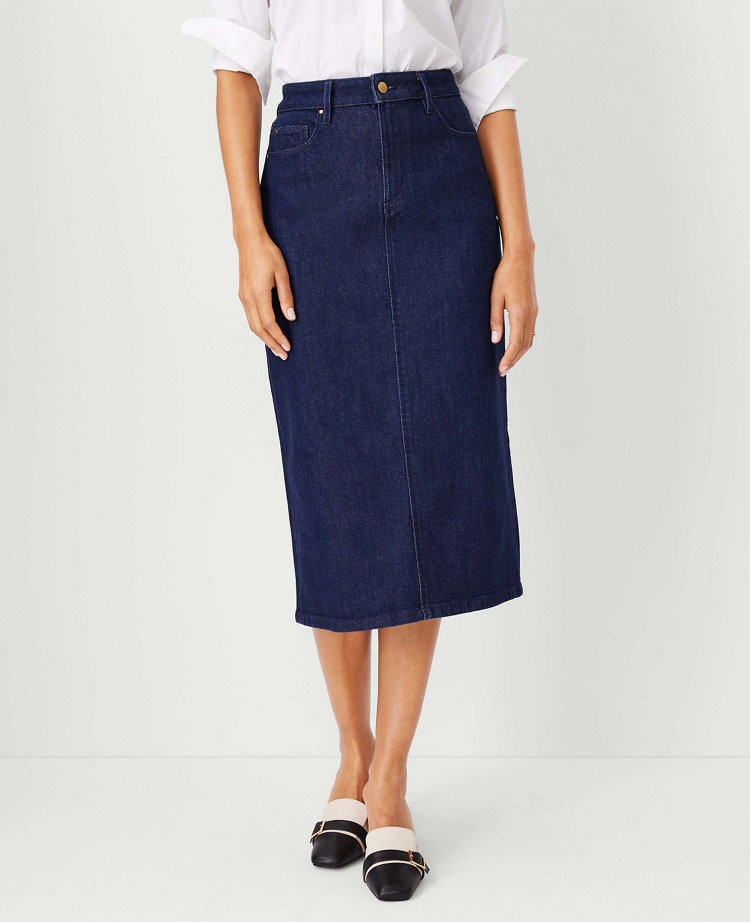 Petite Long Denim Pencil Skirt