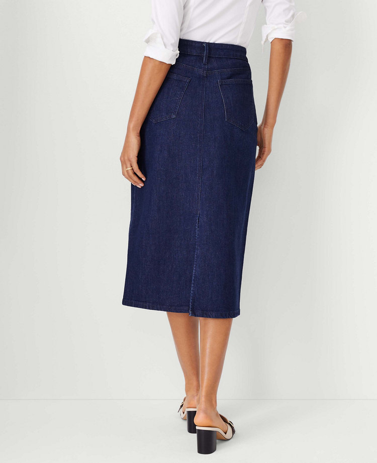 Petite knee hotsell length denim skirt