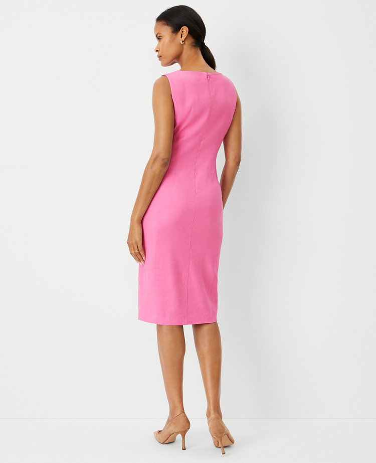 The Seamed V-Neck Sheath Dress in Linen Blend