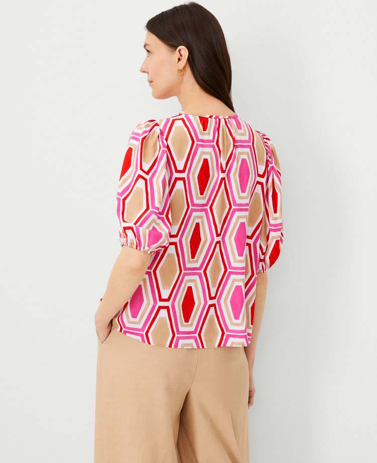 Ann Taylor Geo Button Popover Top Bold Pink Women's