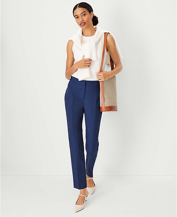 The Petite Button Tab High Rise Eva Ankle Pant in Polished Denim