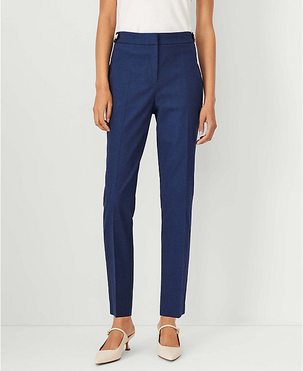 The Petite Button Tab High Rise Eva Ankle Pant in Polished Denim