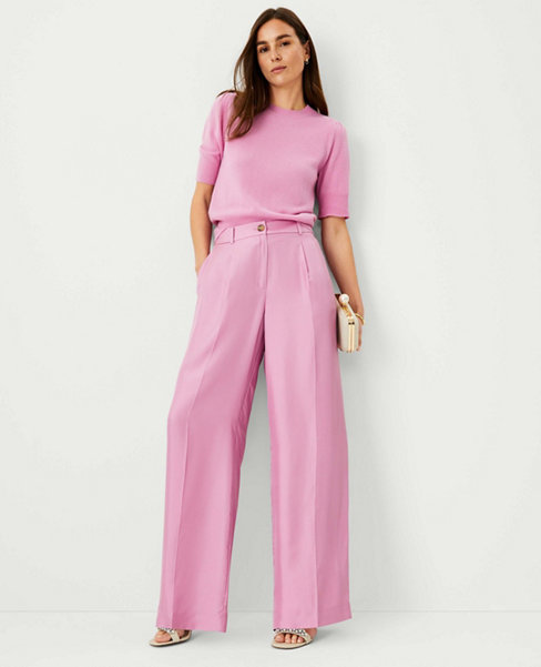 Ann Taylor Studio Collection Pleated Wide Leg Pant Silk