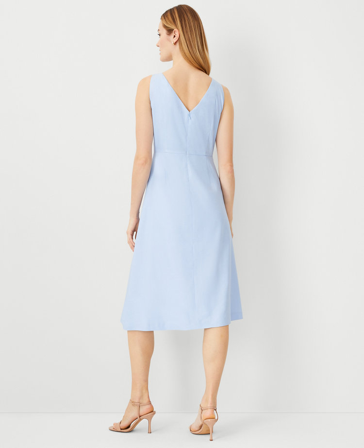 The V-Back Boatneck Midi Dress in Linen Twill