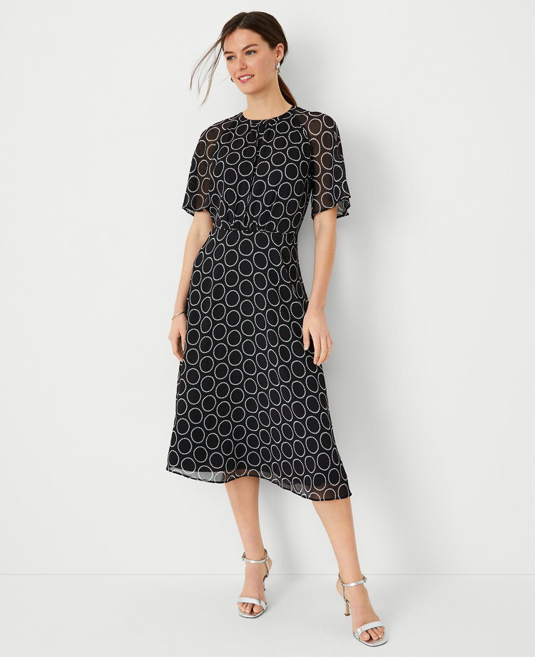 Petite Circle Flutter Sleeve Flare Dress