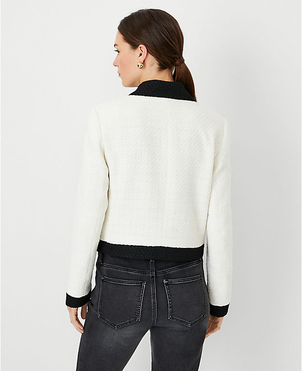 The Petite Blocked Cropped Double Breasted Blazer in Tweed