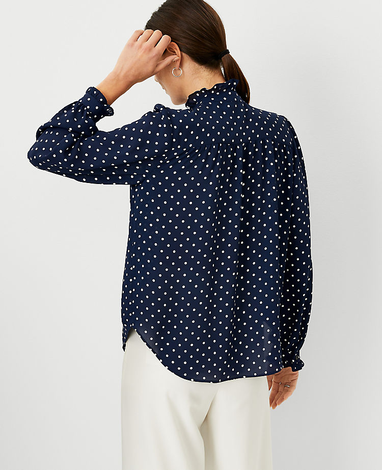 Dotted Ruffle Button Top