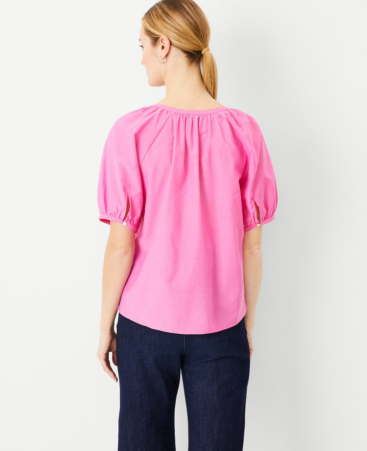 Blouson Sleeve Button Top - Valentine Pink