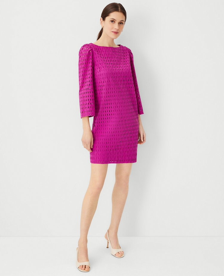 Ann Taylor Eyelet Boatneck Shift Dress Magenta Shadow Women's