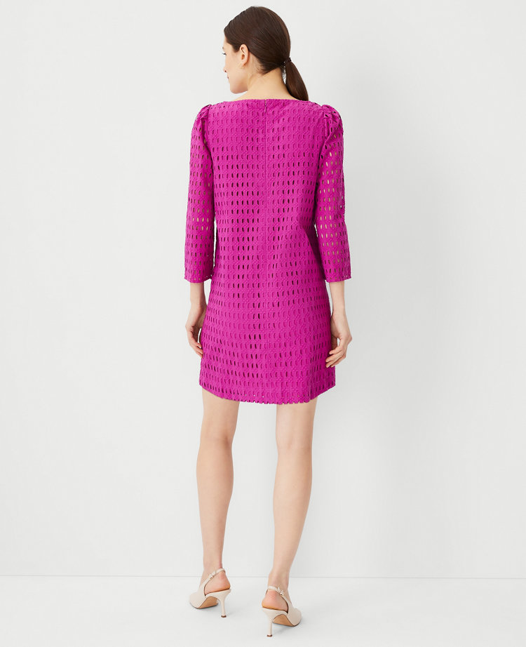 Ann Taylor Eyelet Boatneck Shift Dress Magenta Shadow Women's