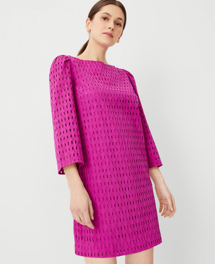 Ann Taylor Eyelet Boatneck Shift Dress Size XS Magenta Shadow Women's