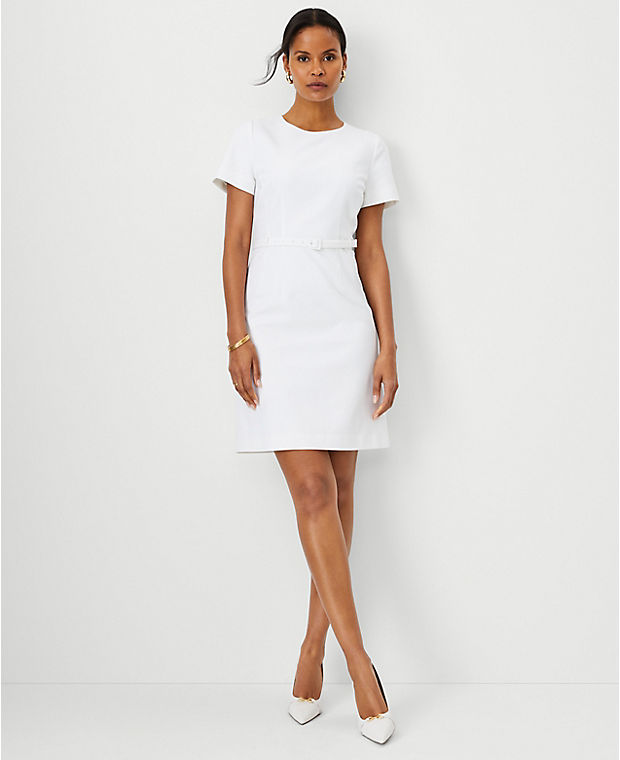 The Petite Short Sleeve Belted A-Line Dress