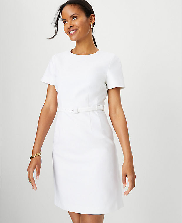 The Petite Short Sleeve Belted A-Line Dress