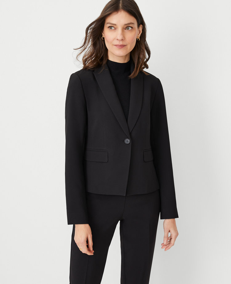 Ann Taylor The Shorter One Button Blazer Fluid Crepe Black Women's