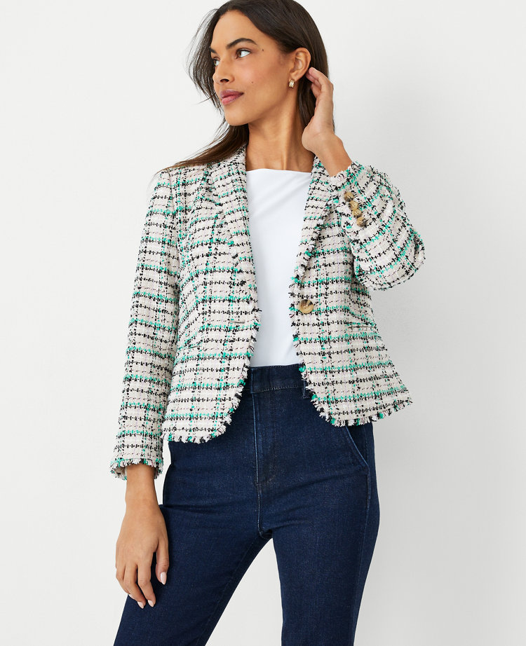 The Petite Newbury Blazer in Plaid Tweed