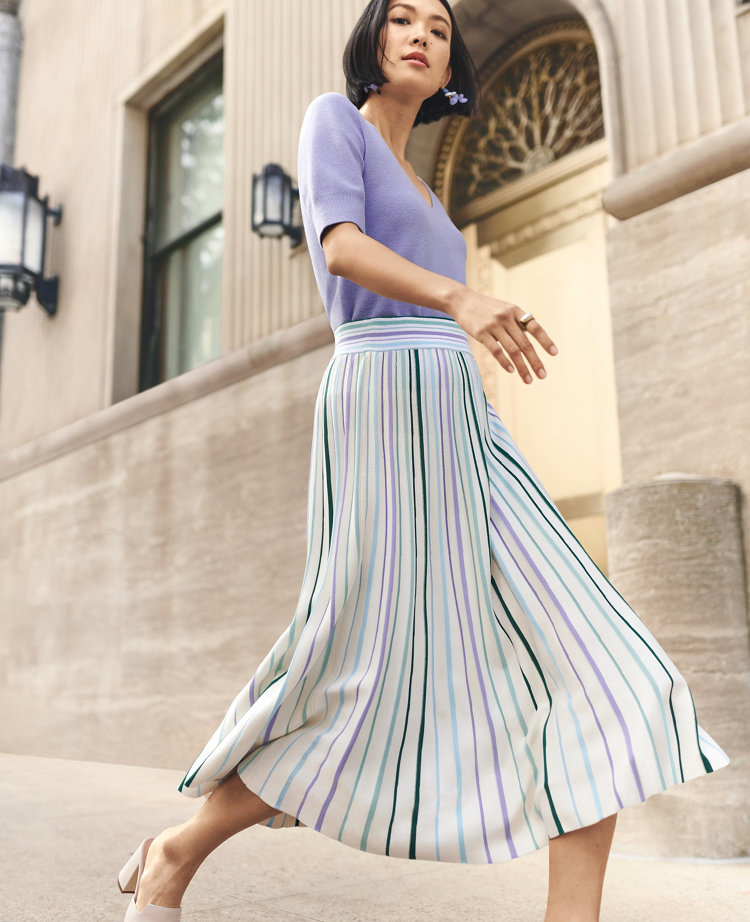 Ann Taylor Petite Striped Full Sweater Skirt