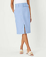 Chambray Linen Blend Belted Front Slit Pencil Skirt carousel Product Image 2