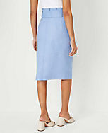 Chambray Linen Blend Belted Front Slit Pencil Skirt carousel Product Image 3