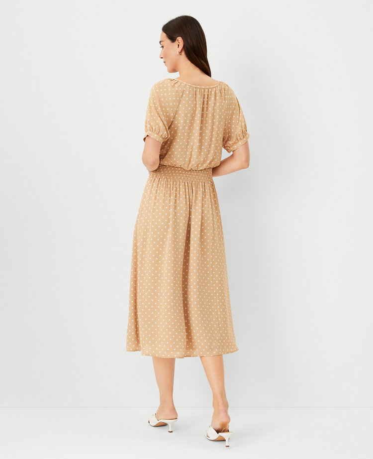 Ann Taylor Smocked Raglan Sleeve Flare Midi Dress Baguette Women's