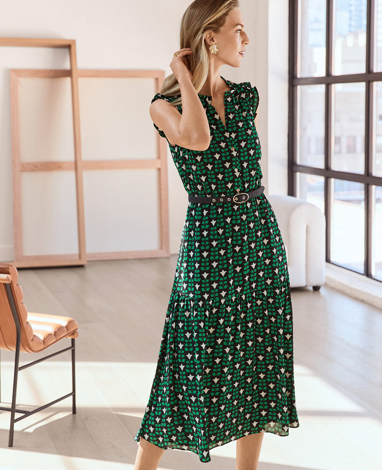 Ann taylor shop green floral dress