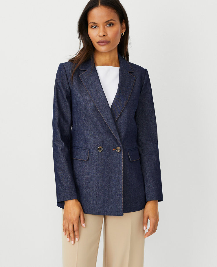 Ann Taylor The Petite Long Double Breasted Blazer Pure Indigo Women's