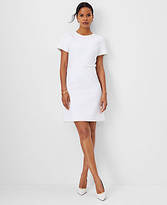 Ann Taylor The Short Sleeve Belted A-Line Dress Stretch Cotton