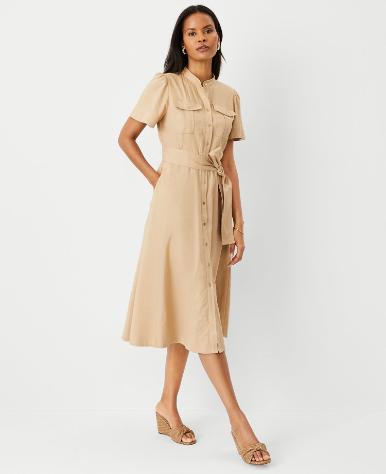 Ann Taylor Linen Blend Pocket Midi Shirtdress