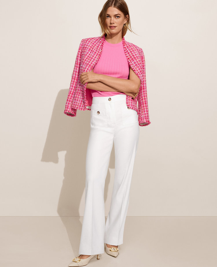 White Linen Blend Wide Leg Trousers