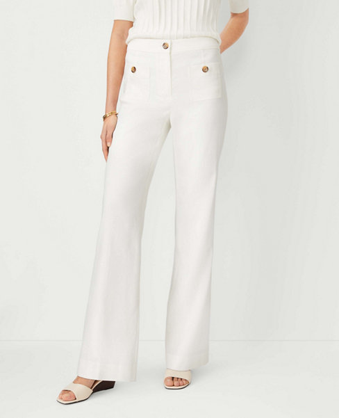 The High Rise Patch Pocket Wide Leg Boot Pant in Dobby Linen Blend