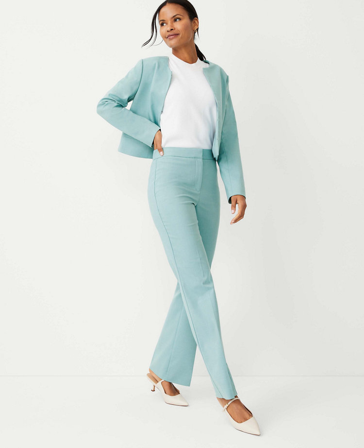 Ann Taylor The Petite High Rise Trouser Pant Texture Peacock Teal Melange Women's