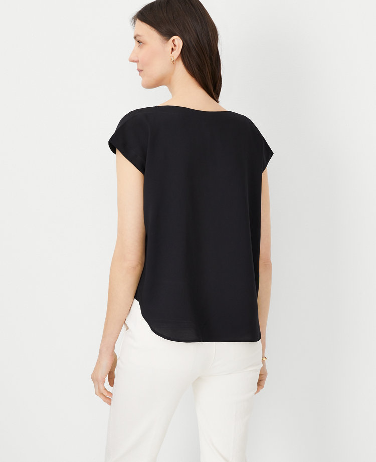 Ann Taylor Petite Boatneck Top Black Women's