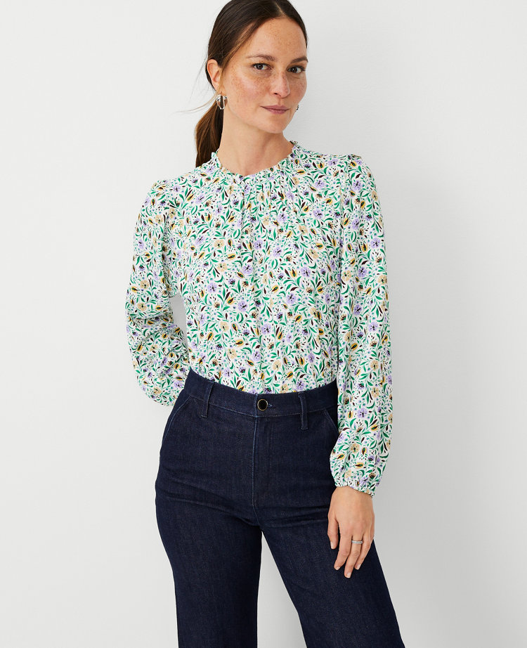 Floral Mixed Media Ruffle Blouse