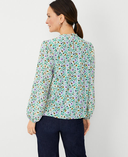 Floral Mixed Media Ruffle Blouse
