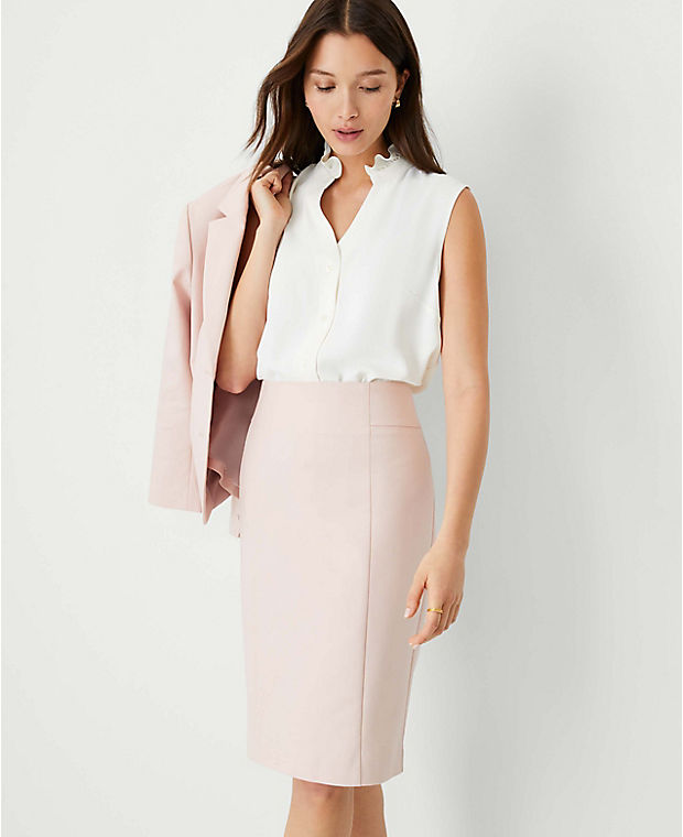 The High Waist Seamed Pencil Skirt in Stretch Cotton