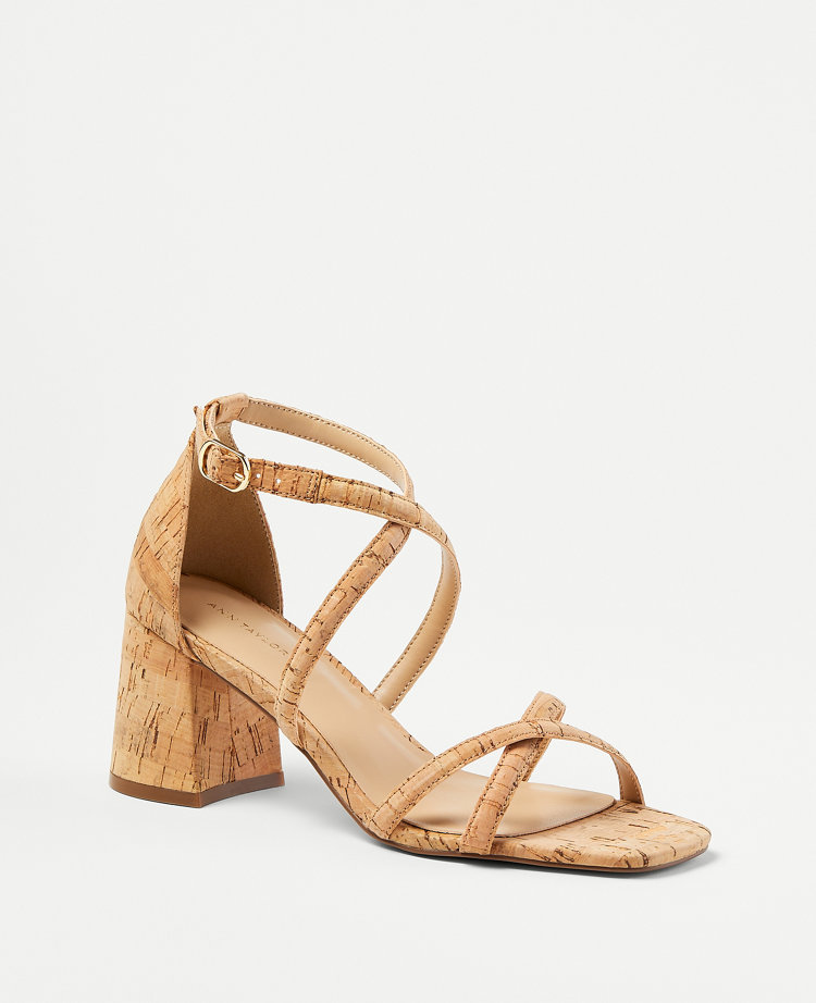 Cork Cross Strap Block Heel Sandals