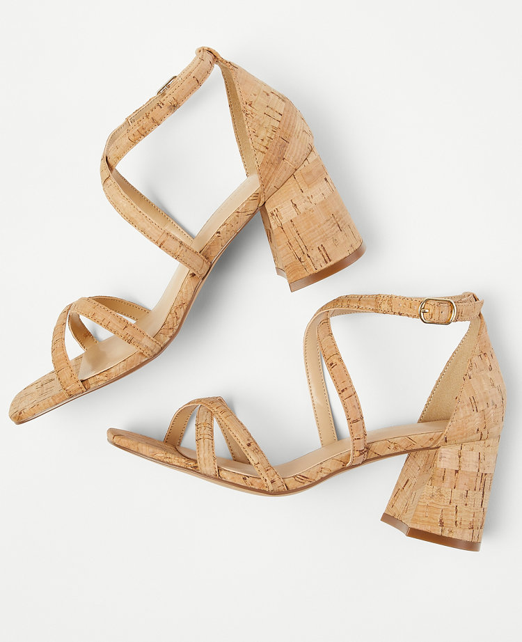 Cork Cross Strap Block Heel Sandals carousel Product Image 2