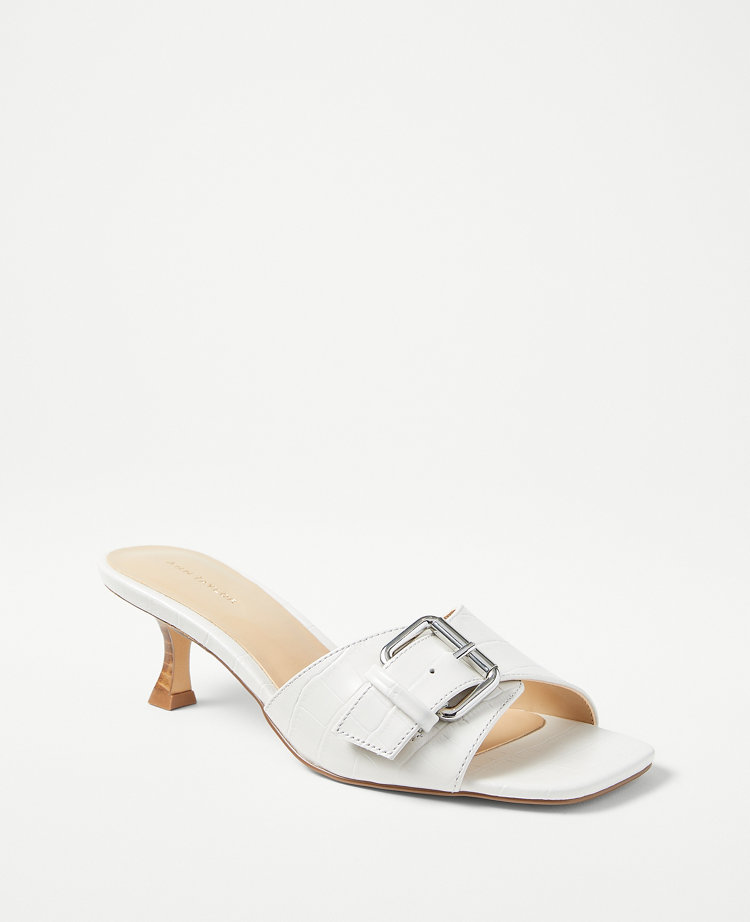 Ann Taylor Embossed Buckle Strap Kitten Heel Sandals