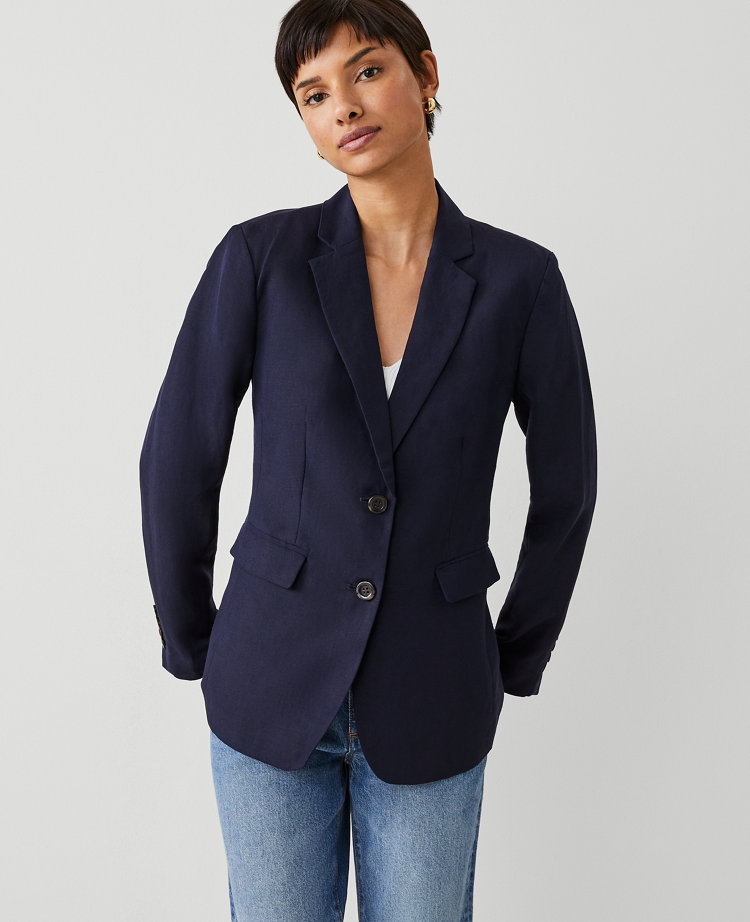 Ann Taylor The Greenwich Blazer Linen Blend Night Sky Women's