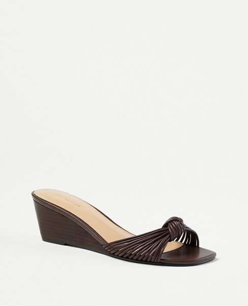 Ann Taylor Knotted Leather Low Wedge Sandals