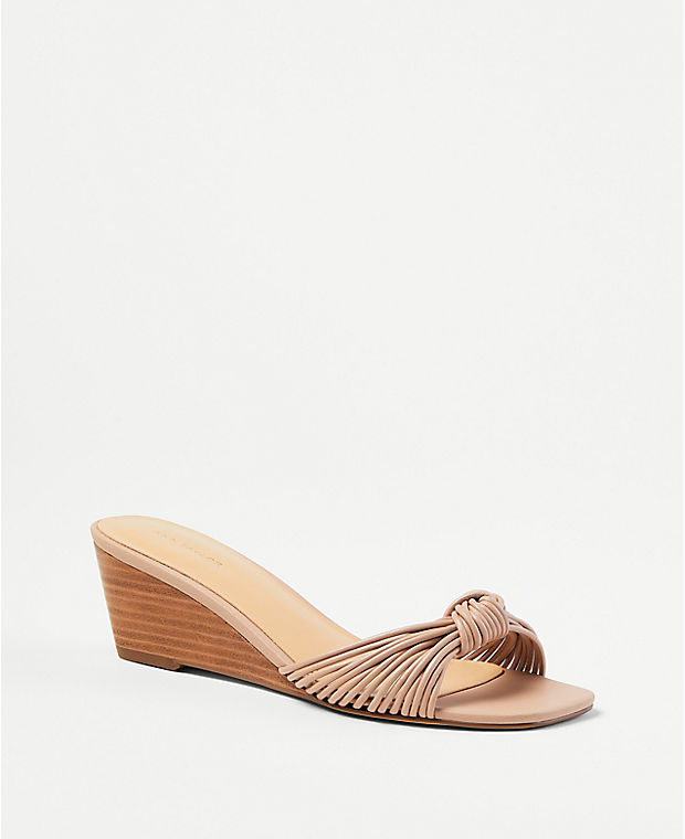 Knotted Leather Low Wedge Sandals
