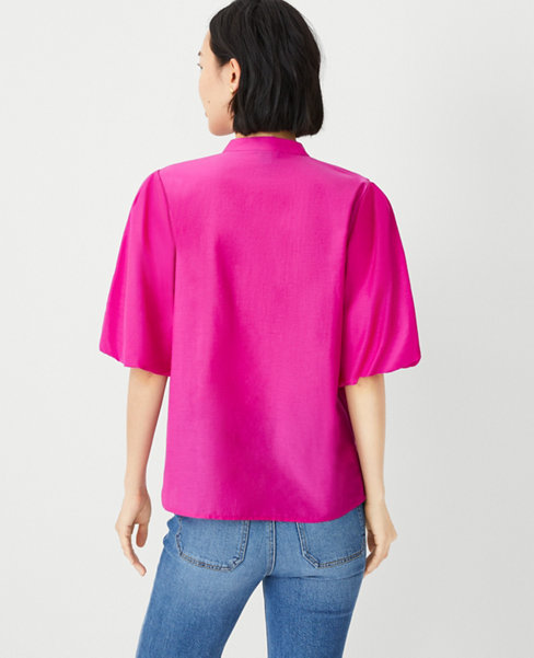 Cotton Blend Pleated Sleeve Popover