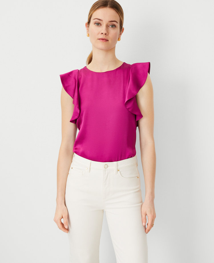 Ann Taylor Petite Ruffle Shoulder Top Women's