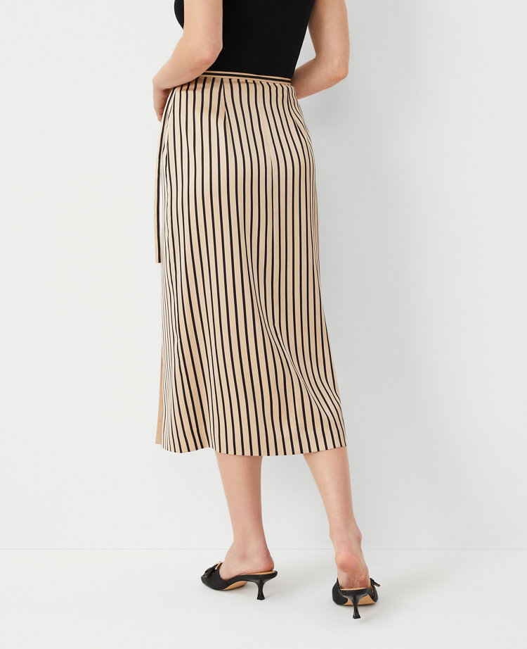 Ann Taylor Striped Wrap Column Skirt Toasted Oat Women's