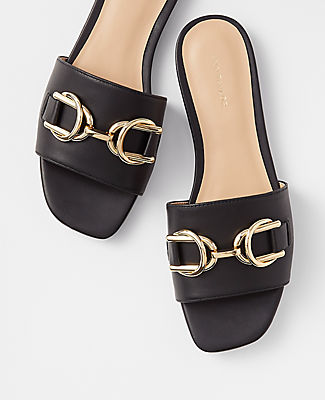 Ann Taylor AT Weekend Chain Leather Flat Sandals