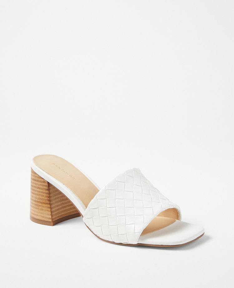 Woven Leather Block Heel Sandals