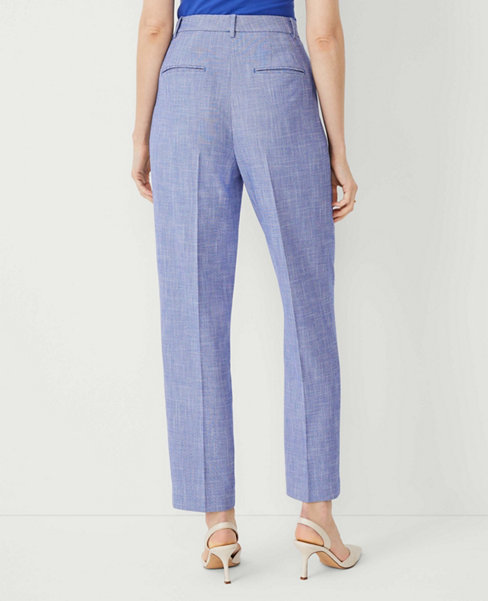 The Petite High Rise Pleated Taper Pant in Cross Weave