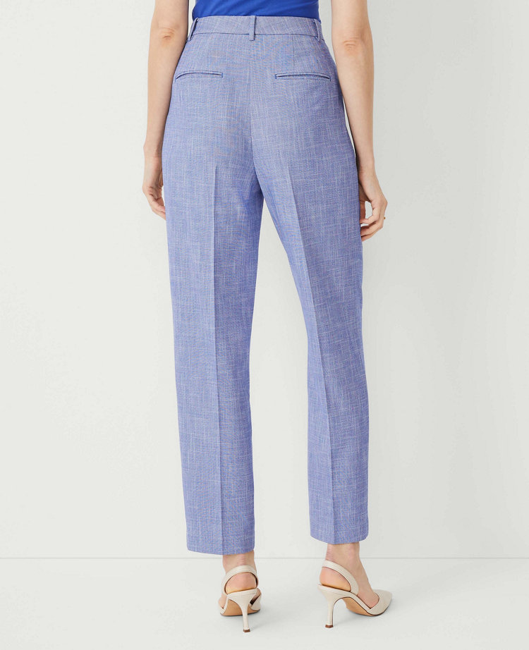 Ann Taylor The Petite High Rise Pleated Taper Pant Cross Weave Azurine Blue Women's