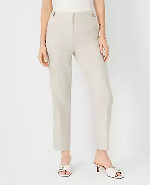 The Button Tab High Rise Eva Ankle Pant in Basketweave Linen Blend - Curvy Fit carousel Product Image 1